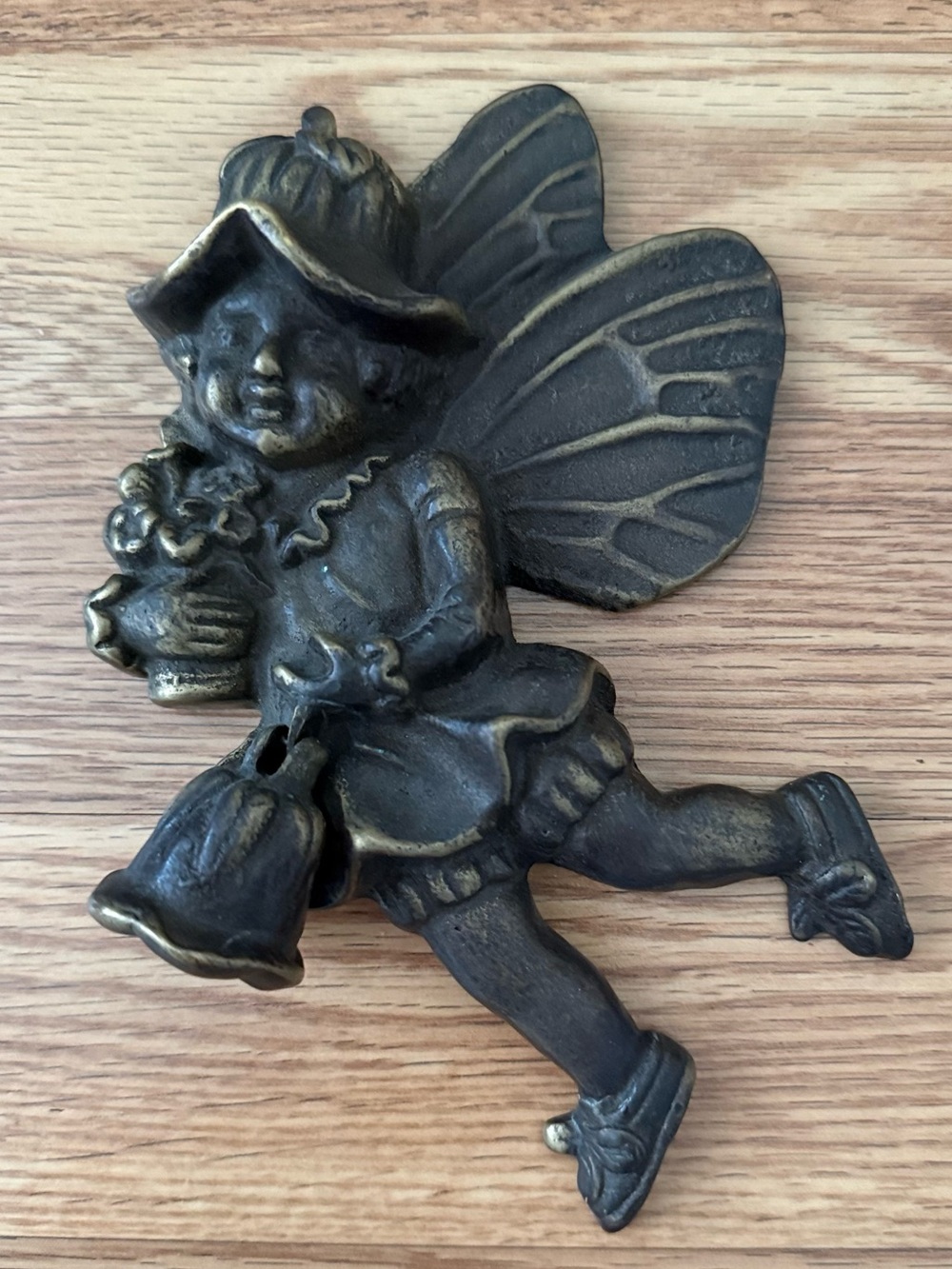Garden Fairy Winged Nymph Flower Bell Metal Wall Figure Decor Art Nouveau